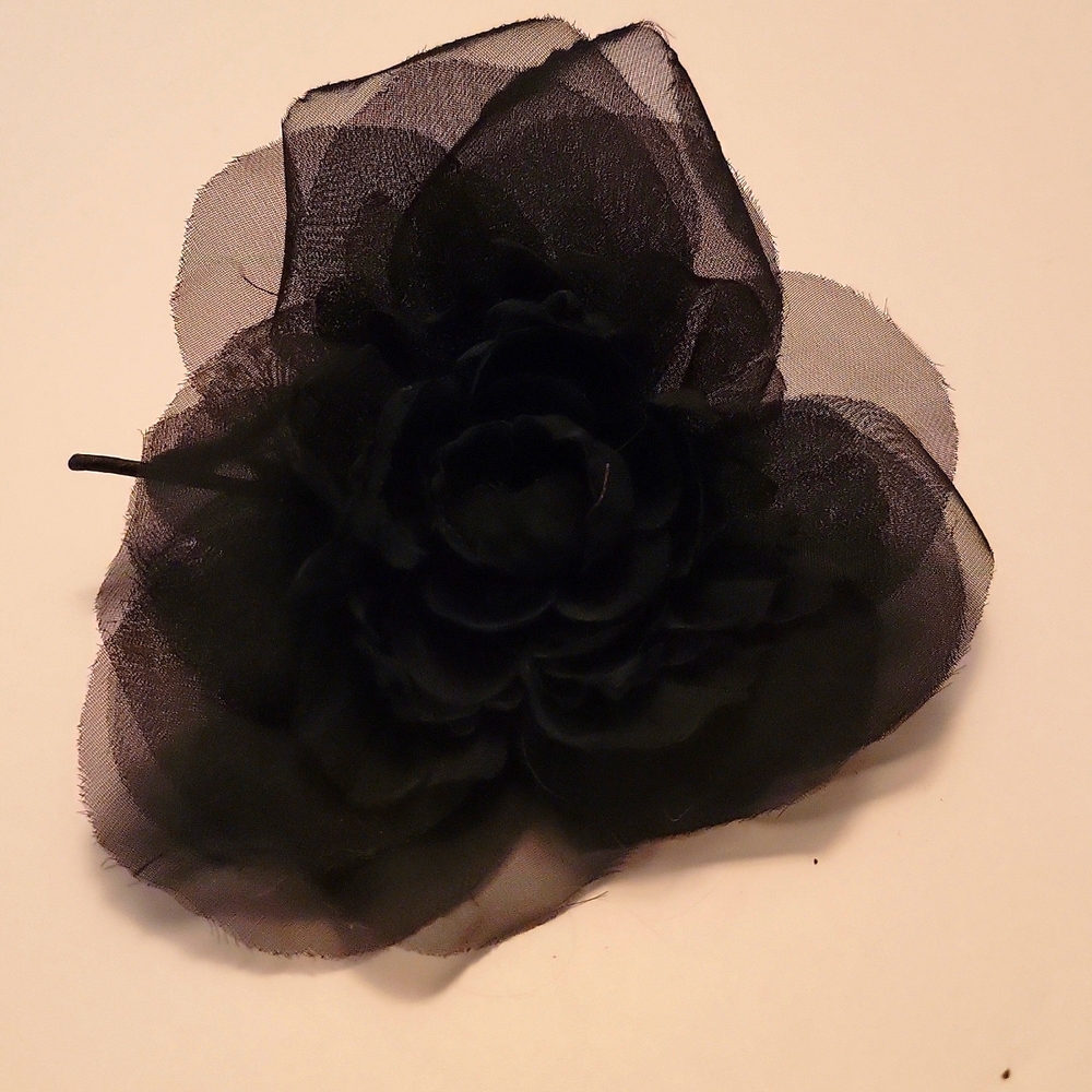 Fabric Flower Pin Brooch Black